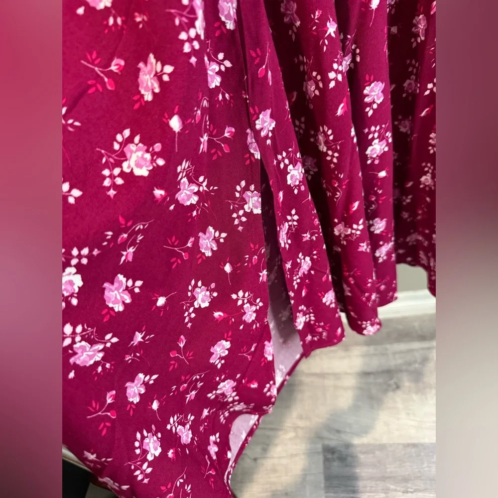 Woman Within‎ Floral Skater Skirt in Burgundy and White